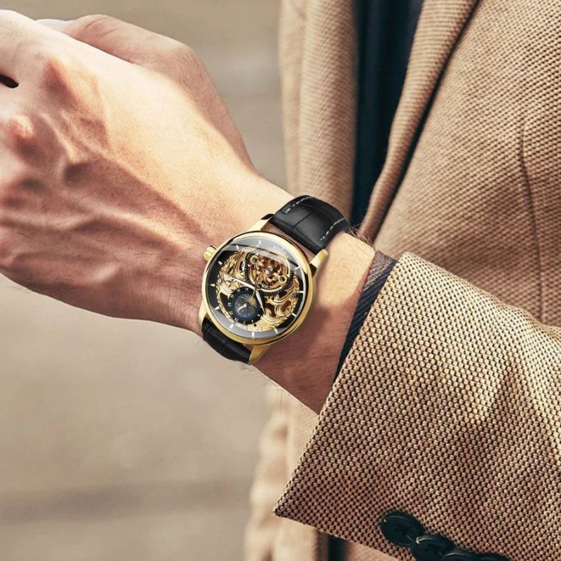 Relógio Automático Esqueleto Fase Lunar